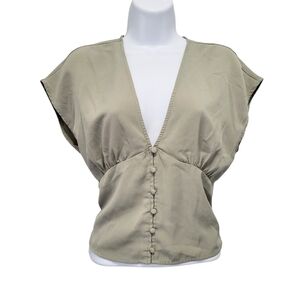 Abercrombie &‎ Fitch Y2K Green Smocked Babydoll Top S Blouse Size Small Crop